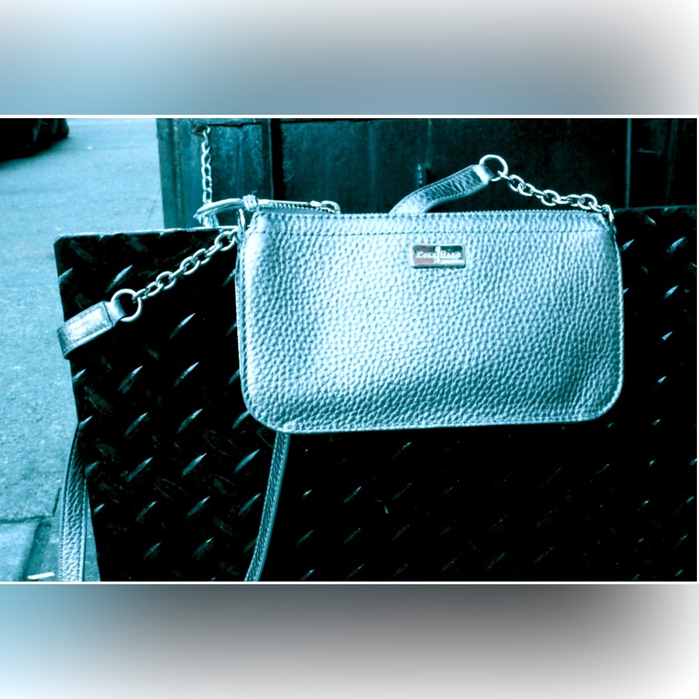 COLE HAAN Purse Silver Crossbody And Or Shoulder Strap Clutch Soft Leather - Picture 7 of 7